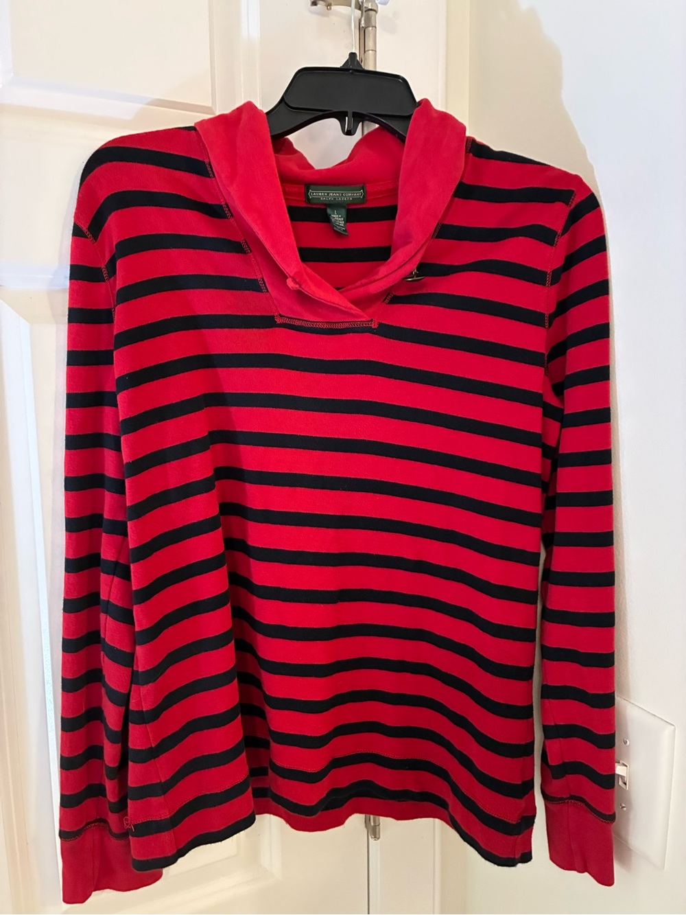 Ralph Lauren Red & Black Striped Long Sleeve Top